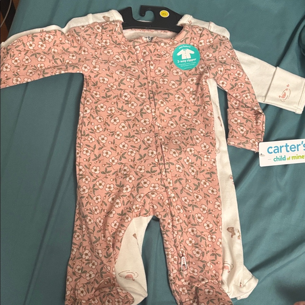 Carter's 2 Pack Pink and White Floral Baby Sleepers